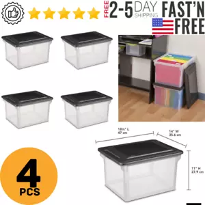 Clear &Black Large Plastic File Stackable Storage Bin w/Clear Latch Lid (4 Pack) - Picture 1 of 7
