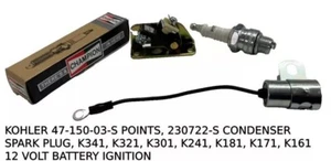 POINTS, CONDENSER & SPARKPLUG KIT FITS KOHLER K181 K241 K301 K321 K341 K361 - Picture 1 of 2