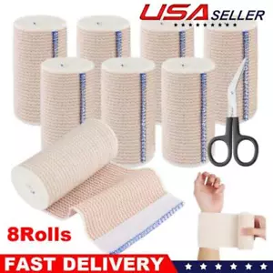 8 Rolls 4" Elastic Bandage Compression Wrap Hook & Loop Self Closure First Aid - Picture 1 of 7