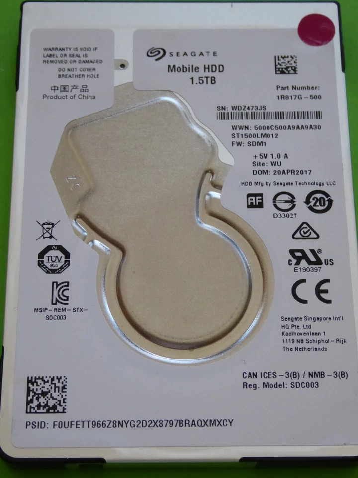 Seagate ST1500LM012 SN: WDZ PN: 1R817G-500 FW: SDM1 WU APR 2017 bis DEC 2018 2TB - Bild 1 von 1