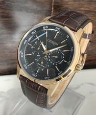 Citizen Eco-Drive Men's Rose Gold Multifunction Watch Brown Leather BU2013-08E