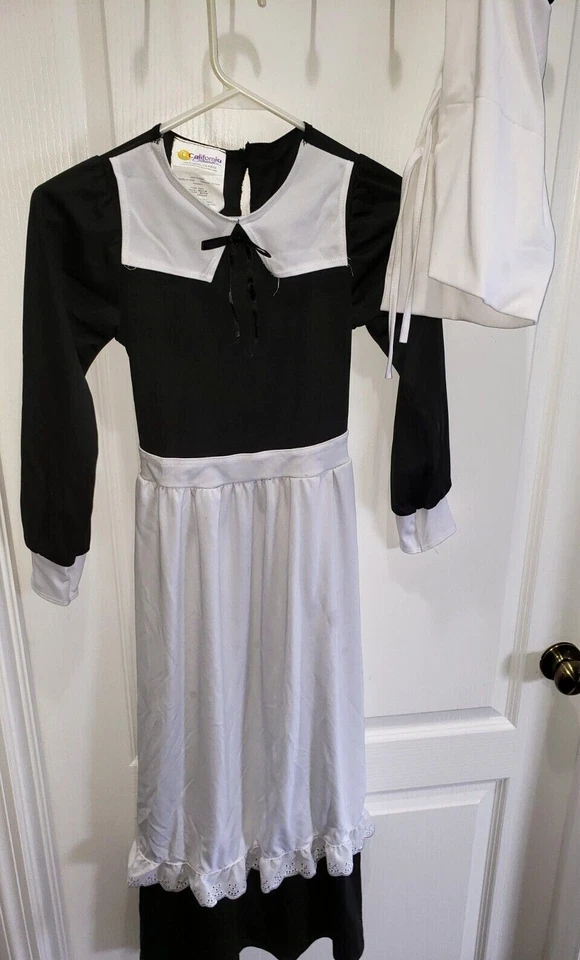 девочки крестьянская девочка Хэллоуин костюм платье шляпа черный белый размер средний 2 ПК кружево - Изображение 1 из 1