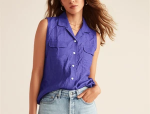 VTG Hunt Club Button Up Top Size 18 Linen Blend Lagenlook Costal Beach Classic - Picture 1 of 4