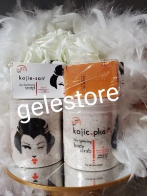 3 piezas. Exfoliante corporal de albaricoque aclarador de piel Kojic 500 g X 1 y 2 jabón Kojie San 👌 Foto 1 de 4