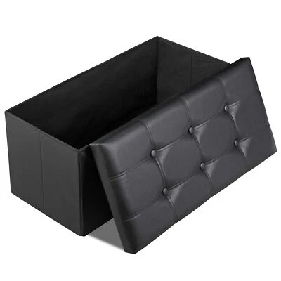 30" Folding Storage Ottoman Bench Storage Chest Footrest with Padded Seat Black - Image 1 of 4
