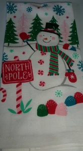 FULL UNCUT CHRISTMAS NORTH POLE SNOW--MAN Print Cotton Kitchen Towel - Picture 1 of 1