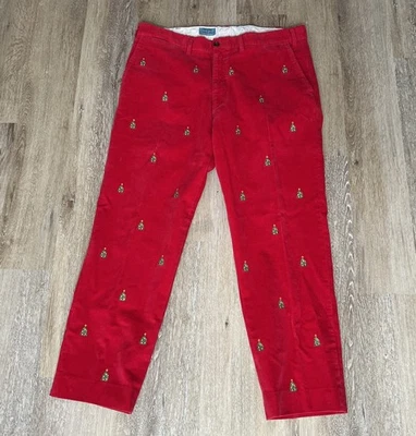 Pantalones Náufrago Nantucket Rojo Pana Bordados Árboles de Navidad 40 Foto 1 de 4