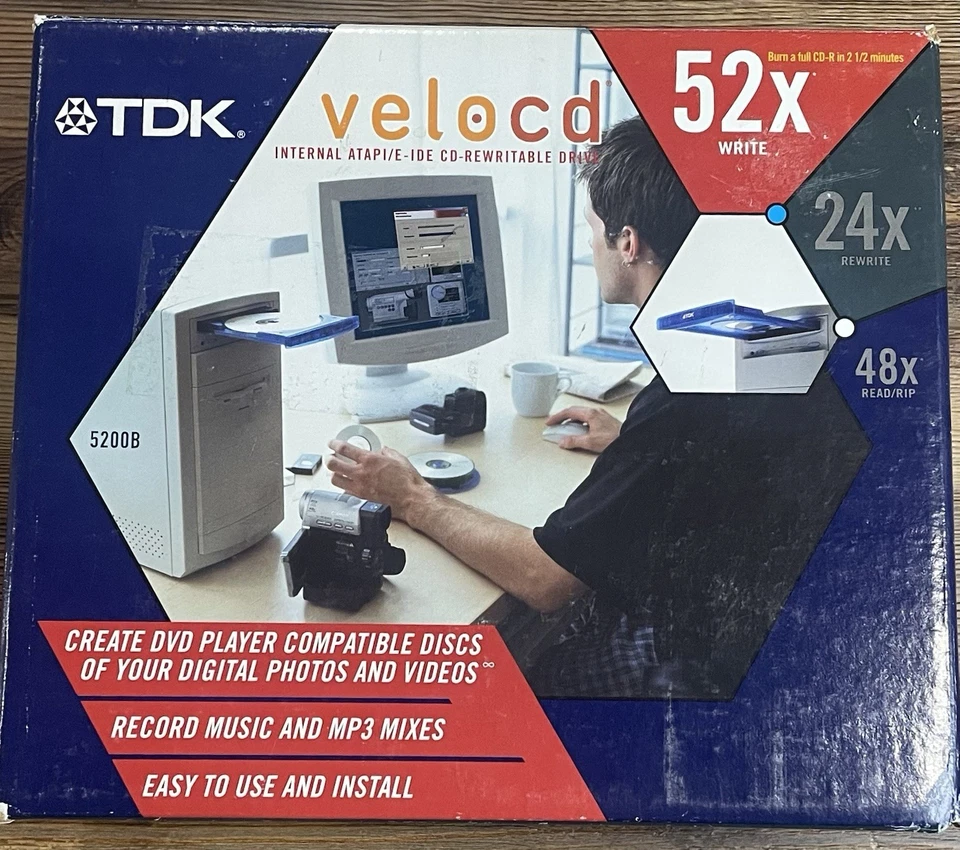 TDK VeloCD Internal ATAPIE-IDE 52x CD Rewritable Drive AI-CDRW5200B - Image 1 of 4