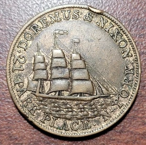 Ficha de comerciante de 1850 DOREMUS & NIXON para barcos y vapores Rulau-NY-224B latón - Imagen 1 de 2