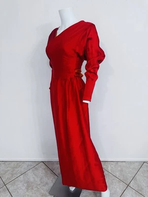 Lanvin Vintage 80s Red Silk Satin Gown Lined In Orange Made In France FR38 - Image 1 of 4