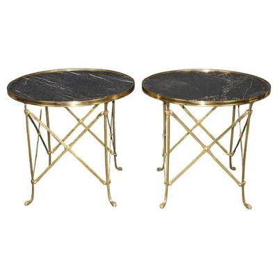 Fine Pair of French Brass and Marble Gueridons End Tables Circa 1960 - Image 1 of 4