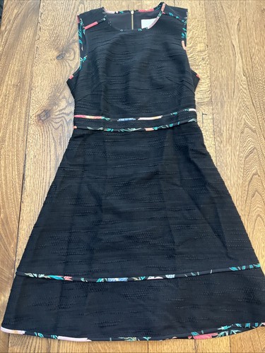 Abito donna Kate Spade nero orlo floreale tweed senza maniche taglia 2