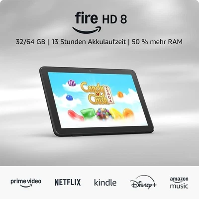Amazon Fire HD 8 KFRAPWI 2024, m. Werbung, schwarz, 32 GB Speicher, 3 GB Ram NEU - Bild 1 von 3
