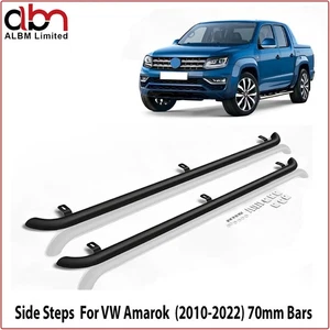 BLACK CURVED SIDE BARS / STEPS - STYLING BARS - 70MM FOR VW AMAROK 2010-2022 - Picture 1 of 11