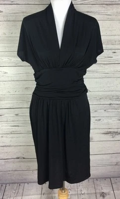 Vestido tejido elástico manga gorra cuello en V profundo negro Boston Proper para mujer talla M Foto 1 de 4