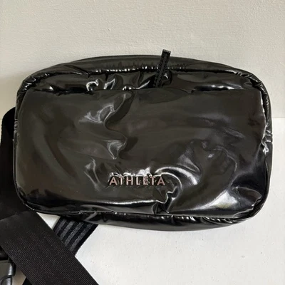 Athleta Bags Women One Size All About Shine Puff Black Leather Travel Large Belt - Image 1 of 4