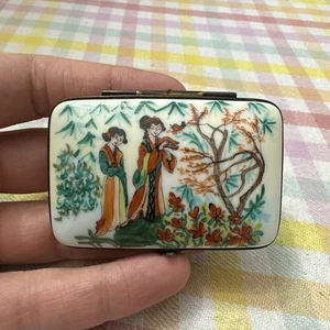 Cardinet Limoges Peint Scatola portagioie principale scena asiatica - Foto 1 di 7