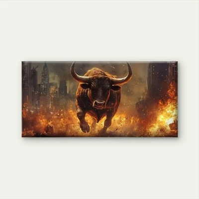 Charging Bull with Flames Unframed Canvas Painting for Living - Image 1 of 4