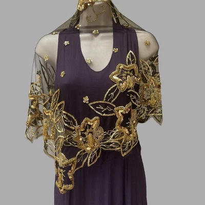 Mantón vintage dorado y negro con cuentas de bailarina del vientre envolvente burlesco boda aleta años 90 Foto 1 de 4