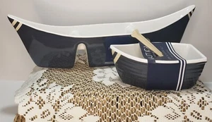 Nautica Home Summer Serving Dish Set Canoe & Row Boat Navy Blue 100% Melamine  - Picture 1 of 16