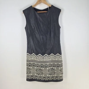 Lauren Vidal dress womens small shift grey embroidered sleeveless zip 102816 - Picture 1 of 9