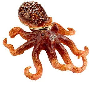 Schmuckstück emailliert Metall Oktopus Schmuckschatulle mit österreichischen Kristallen 4,25" lang Neu! - Bild 1 von 3