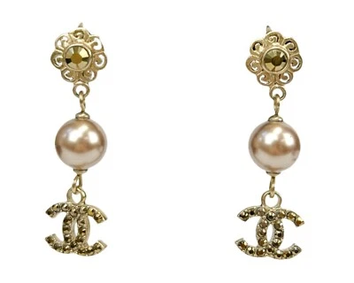 全新香奈儿吊坠耳环 镀珍珠水钻 CC 标志 装饰 2008 悬垂 — 第 1/4 张图片