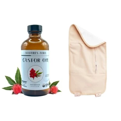 Aceite de ricino orgánico Natures Aura + paquete de ricino y varitas | 100 % puro, prensado en frío Foto 1 de 4