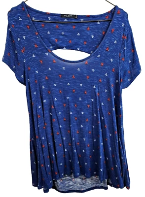 Max Jeans Womens Tunic Top Small Blue Anchor Crab Print Cutout Back Nautical Foto 1 de 4
