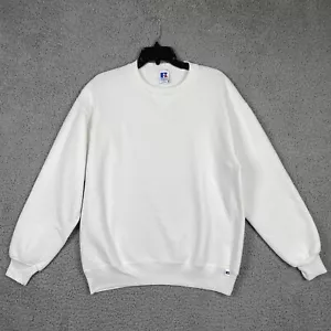 Vintage Russell Athletic Herren XL weiß unbedruckt einfach Rundhalsausschnitt Pullover Sweatshirt USA - Bild 1 von 12