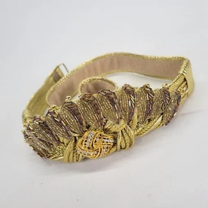 Rebeccas Beaded Waist Belt 28 30 32 Rhinestone Gold Tone Rope Vtg 1980s - Picture 1 of 7
