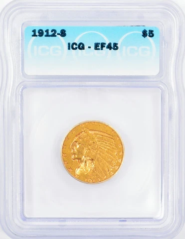 1912-S $5 Indian Head Gold Half Eagle - ICG XF45 - Gold Coin - Free Shipping! Cover