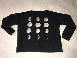 Nieten Mond Mondphasen Astronomie Wissenschaft Nerd Damen schwarzes Sweatshirt M - Bild 1 von 8