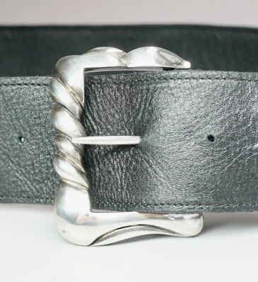 De Colección Años 80 Barry Kieselstein Cordón 42 Gramos Plata Esterlina Cinturón Hebilla Cuero Cinturón Foto 1 de 4