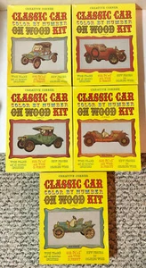 5 Vintage Classic Car Color By Number On Wood Craft Kits Stutz Ford Maxwell NOS - Picture 1 of 2