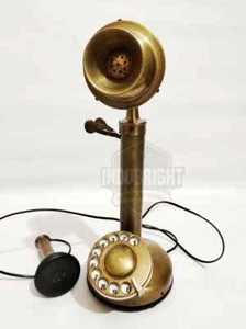 Antik Messing Festnetz Telefon Mit Rotierende Anzeige - Vintage Western Kerze - Afbeelding 1 van 5