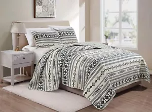 Chezmoi Collection Colby 3-Piece Western Quilt Set - Geometric Tribal Ivory N... - Picture 1 of 4