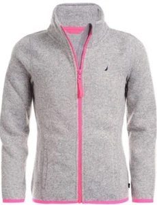 NEW Nautica Big Girls Zip Up Sweater Dark Gray Pink, Size XL 16 - Picture 1 of 6