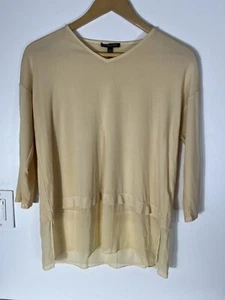Eileen Fisher 100% Silk Light Yellow Chiffon Style Top Womens Size Small V Neck - Imagen 1 de 7