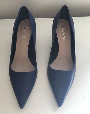 New Authentic Escada Blue Leather Pointy Pump Kitten Heel SZ 39 US 9 - Image 1 of 4
