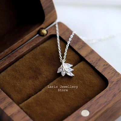 Sterling Silver Crystal Cubic Zirconia Maple Leaf Pendant Necklace - Image 1 of 4