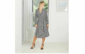 a New Day™ Women's Geometric Print Long Sleeve Tie Waist Wrap Shirt Long dress - Picture 1 of 8