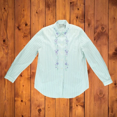 Napa Valley bordado botão manga longa listrado floral feminino tamanho M - Imagem 1 de 4