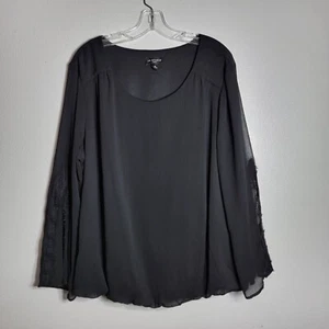 In Studio schwarzes Oberteil mit geteilten Ärmeln Übergröße 2X Chiffon-Overlay elastischer Saum - Bild 1 von 5