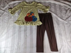 Emily Rose Girls 2 Piece Fall Outfit Size 5 Glitter Pumpkin Patch Thanksgiving - Picture 1 of 16