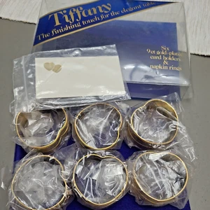 6 Boxed Tiffany 9 ct gold-plated Vintage Napkin Rings/Placecard holder wedding - Bild 1 von 15