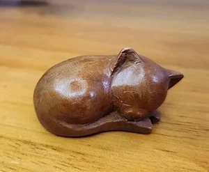 Hand Carved Sleeping Cat. W1 - Picture 1 of 7