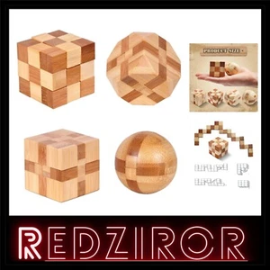 Thought-Provoking Mini Wooden Puzzles - Stress-Relieving Brain Teasers 4-Pack - Picture 1 of 10