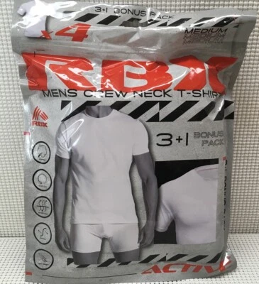 Paquete de 4 camisetas clásicas RBX blancas cuello redondo 100 % algodón para hombre tallas medianas Foto 1 de 4