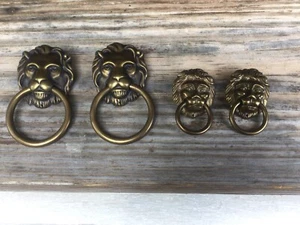 4 Vintage Heavy Brass Cupboard Knob Drawer Handle Pull Cabinet Lion head Design - Picture 1 of 8